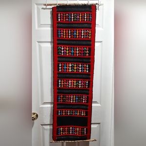 Vintage Vibrant Hand Woven Abstract Fabric Wall Hanging Art Work 49" x 15"